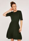 Ribbed Skater Dress, Green, large