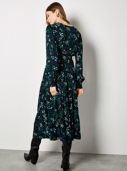 Eucalyptus Print Tiered Maxi Dress