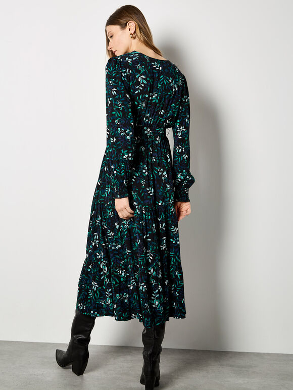 Eucalyptus Leaf Print Maxi Dress, Black, large