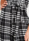 V Detail Check Culotte Jumpsuit, Black, large