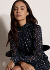 Gold Foil Spot Self-Stripe Mini Dress, Navy, large