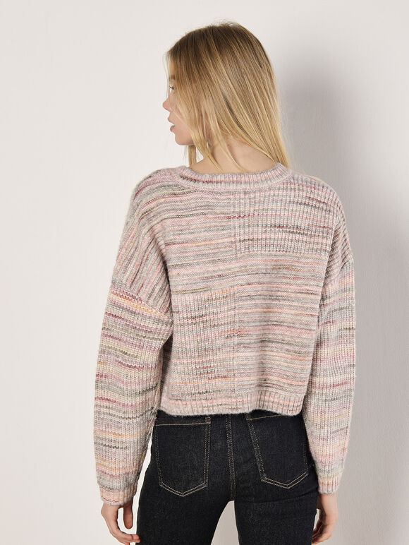 Space Dye Boxy Cropped Jumper, Red, large
