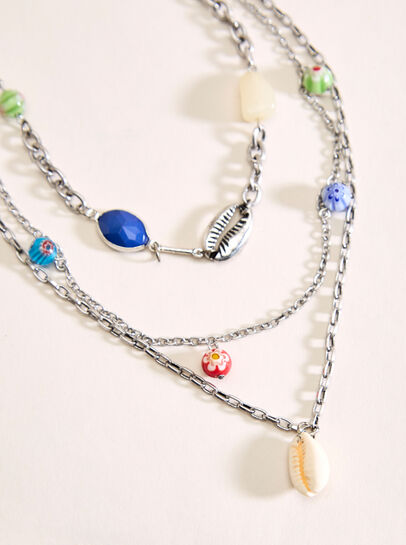 Silver Tone Multi Stone Layered Necklace