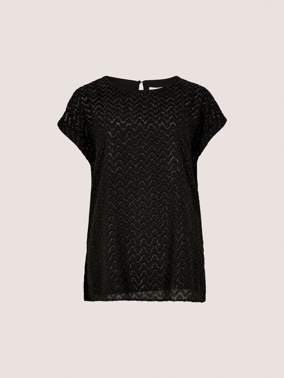 Shimmer Chevron Chiffon Top, Black, large