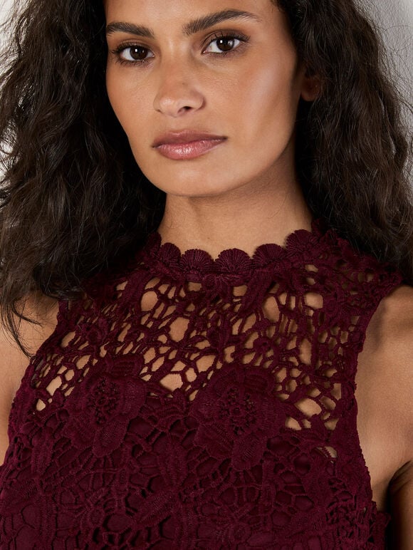 Guipure Floral Lace Top, Burgundy, large