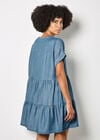 Embroidered Denim Tiered Mini Dress, Blue, large