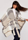 Soft Check Self Tie Blanket Cape, Stone, large