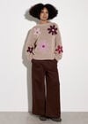Embroidered Flower Jumper, Mocha, large