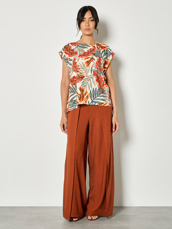 Tropical Leaf Woven T-Shirt, Khaki, large