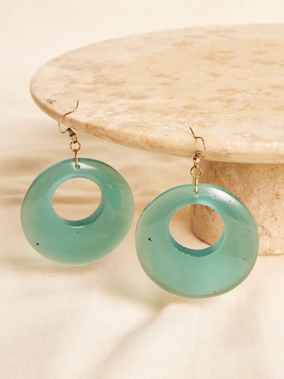 Blue Circle Earrings, Blue, large