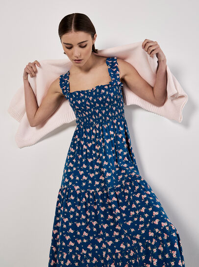 Ditsy Floral Smocked Midi Dress