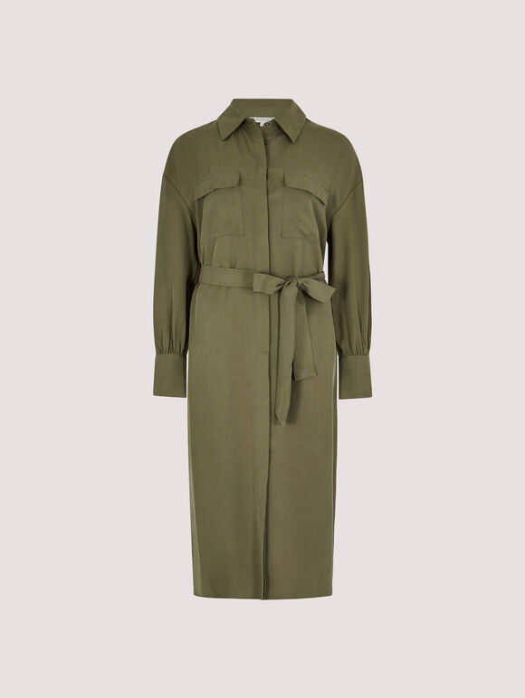 Utility Shirt Midi Dress, Khaki, large