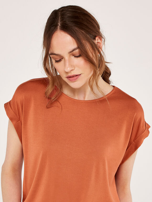 Curved Hem Tee, Rust, large
