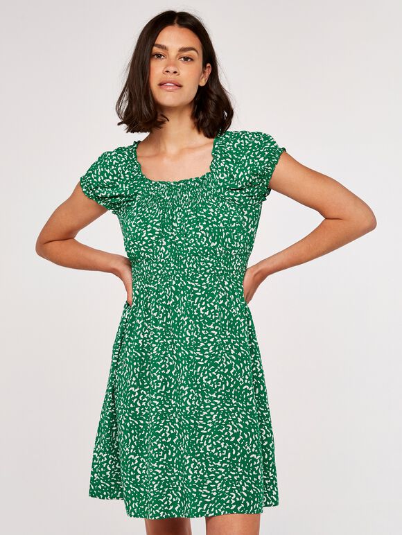 Brush Spot Milkmaid Mini Dress, Green, large