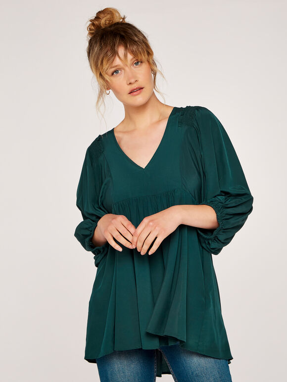 Ruffle Front Top, Green, large