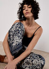 Scarf Print Flare Trousers, Navy, large