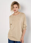 Cotton Blend Ruched Side Jumper, Stone, large