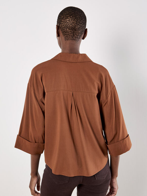 Open Collar Boxy Shirt, Rust, large