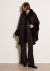 Faux Fur Trimmed Cape, Black, large