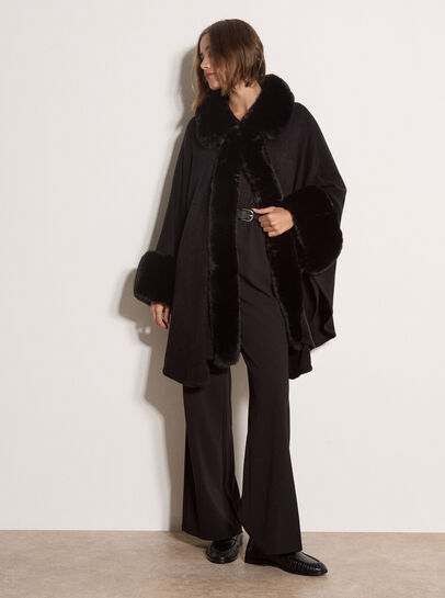 Faux Fur Trimmed Cape