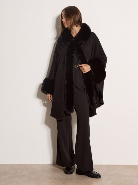 Faux Fur Trimmed Cape
