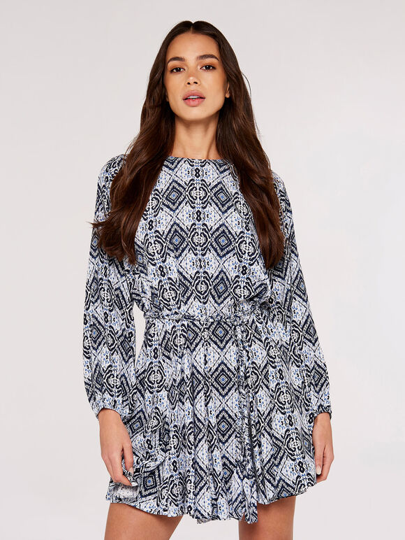 Ikat Mini Dress, Navy, large