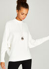 Ribbed Batwing Jumper, Cream, large
