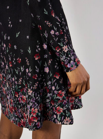 Floral Border Jersey Knit Mini Dress