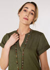 Linen Blend Relaxed Mini Dress, Khaki, large