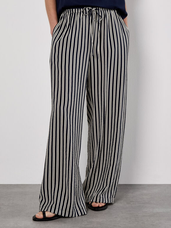 Wide Leg Stripe Trousers, Navy, large