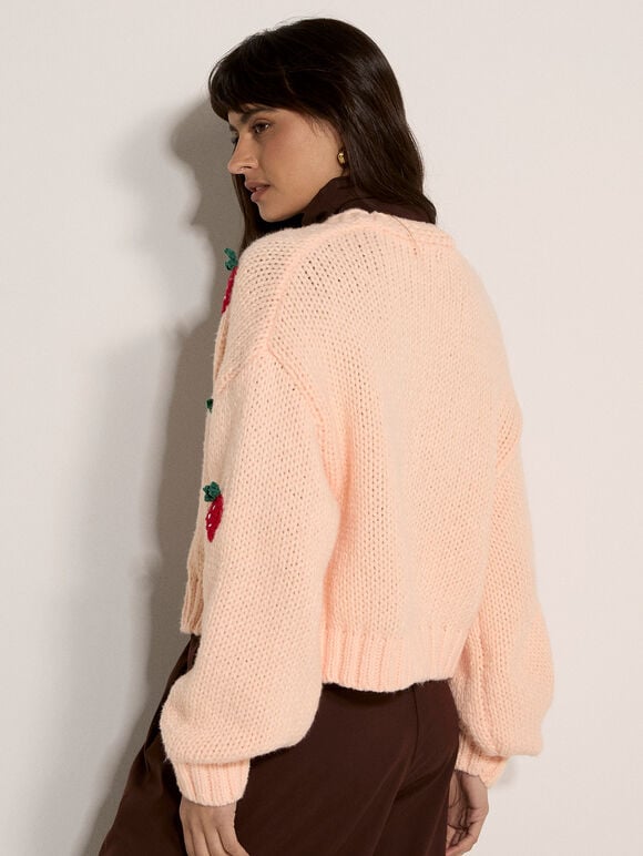 Chunky Knit Strawberry Cardigan, Peach, large