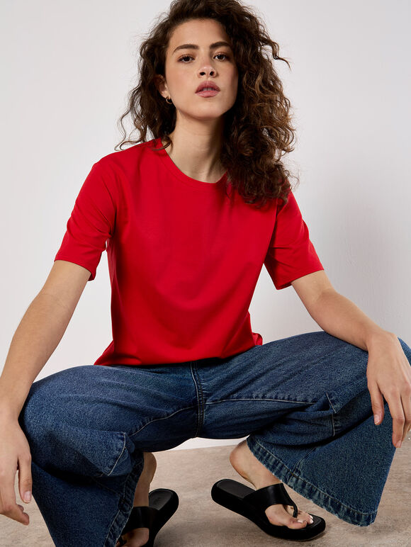 Modal Jersey Basic T-Shirt, Red, large