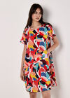Colour Block Leaf Cocoon Mini Dress, Assorted, large