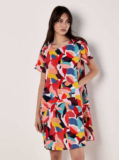 Colour Block Leaf Cocoon Mini Dress