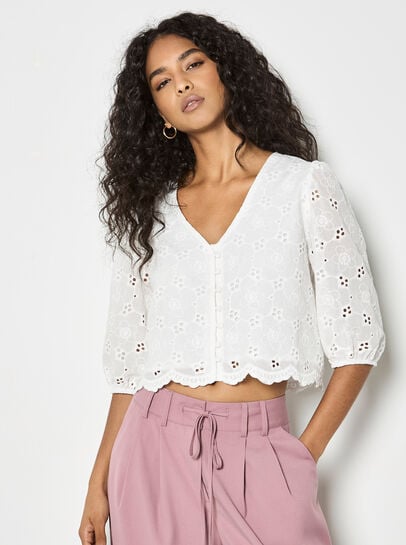 Daisy Broderie Anglaise Button Top