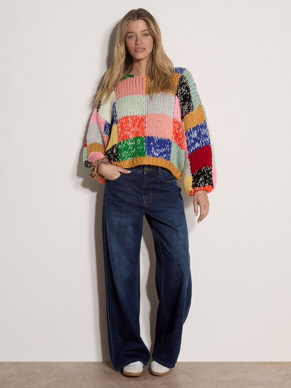 Chunky Hand-Crocheted Patchwork Jumper, Assorted, large