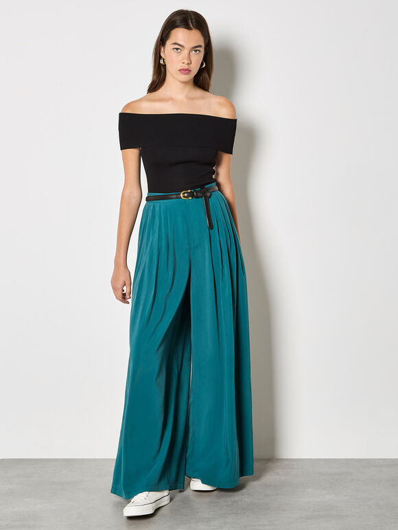 Rib Knit Bardot Top, Black, large