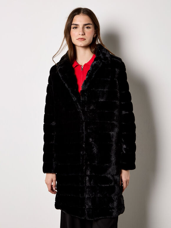 Faux Fur Panel Jacket, Black, large