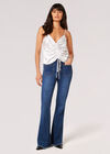 Ruched Front Satin Camisole Top, Cream, large