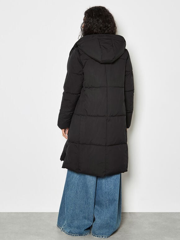 Longline Padded Puffer Coat, Black, large
