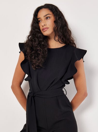 Ruffle Sleeve Jersey Jumpsuit