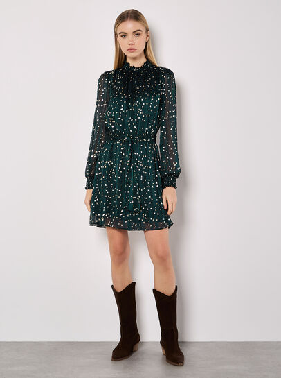 Self Stripe Gold Foil Mini Dress