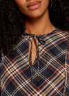 Check Peplum Hem Blouse, Rust, large