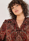 Curve Paisley Shimmer Midi Dress, Rust, large