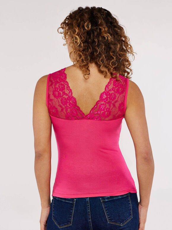 Lace Neck Cami Top, Fuchsia, large