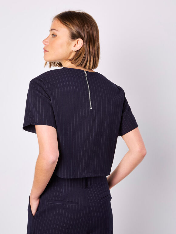 Pinstripe Cropped Top, Navy, large