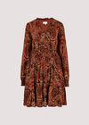 Paisley Print Ruffle Mini Dress, Rust, large