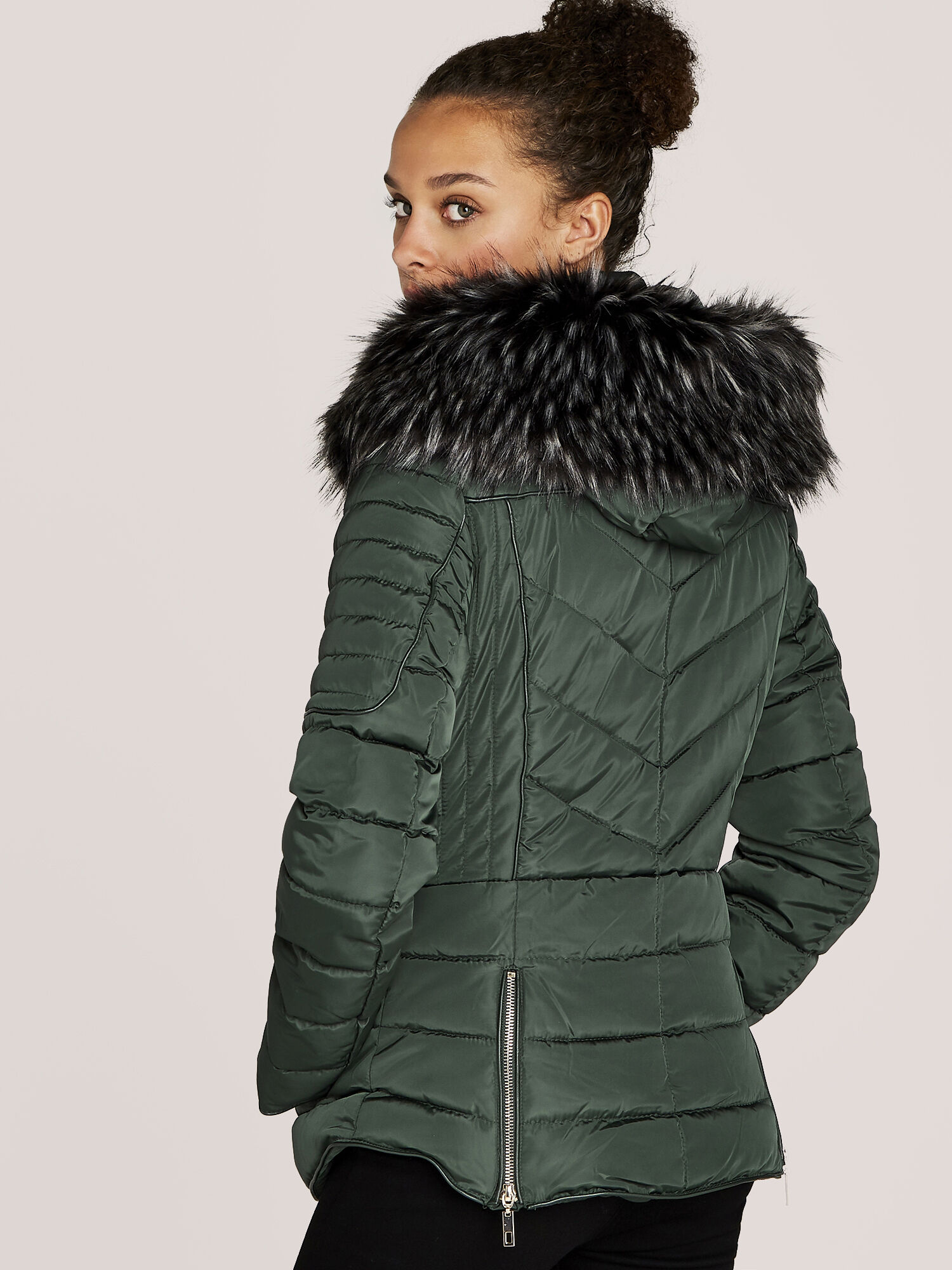 Faux Fur Hood Puffer Jacket | Apricot UK