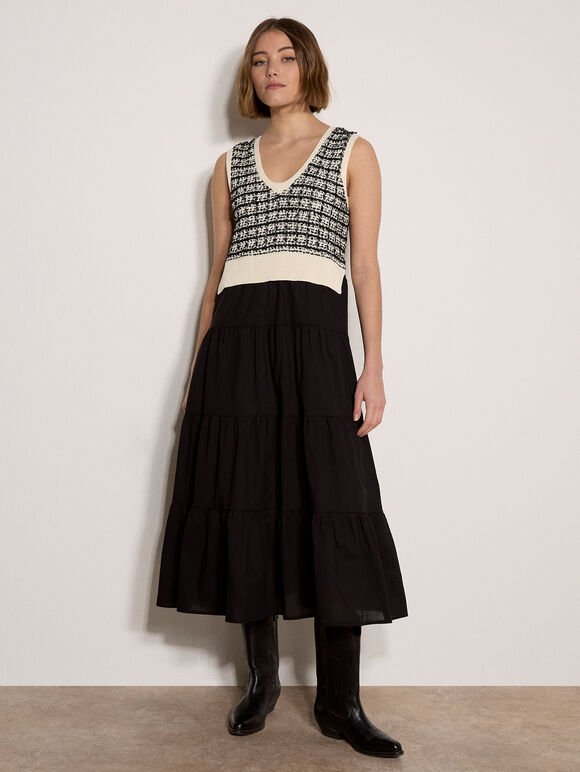 Tank Top Layered Midi Dress, Black, large
