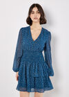Spot Print Chiffon Mini Dress, Teal, large